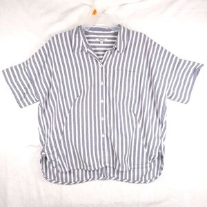 Madewell Vertical Stripe Cotton Blend Short Sleeve Shirt L MA570